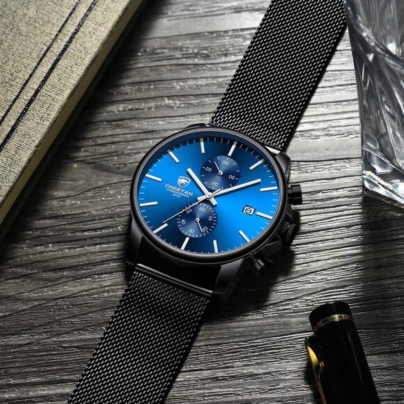 ⚡Black Men’s Watch Fashion Sport Quartz Analog Mesh Stainless Steel Waterproof - Picture 5 of 7